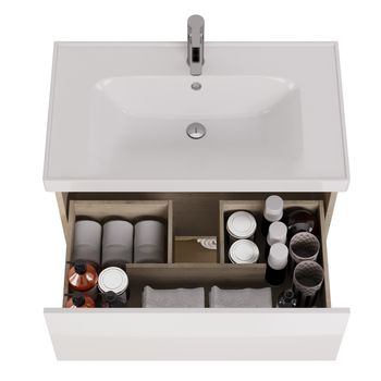 Тумба PERFECTO, 90 см, подвесная, 1 ящик, дуб эврика/белый глянец — фото 10, Тумбы под раковину