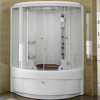 Душевой бокс Radomir Даниэла 2 140x140 1-04-1-0-5-0750 с баней профиль Белый стекло прозрачное — фото 1, Душевые боксы