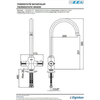 Смеситель для кухни E.C.A. Thermostatic 102108754EX с термостатом Хром — фото 2, Смесители для кухни