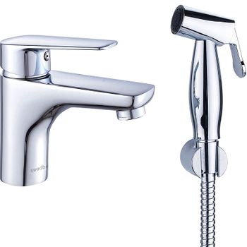 Смеситель для раковины Swedbe Mars 1760 с гигиеническим душем Хром — фото 1, Смесители для раковины