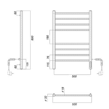 Электрический полотенцесушитель Domoterm Медея DMT Медея П8 500x800 EK R Белый матовый — фото 2, Электрические полотенцесушители