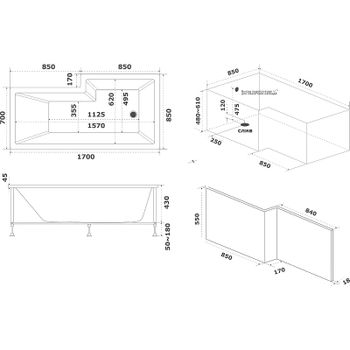 Акриловая ванна Bas Эсте 170x85 L В 00123 без гидромассажа — фото 2, Акриловые ванны