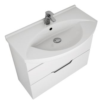 Тумба LAGUNA PLUS, 105 см, подвесная/напольная, 2 ящика, с опорами, белый глянец — фото 3, Тумбы под раковину