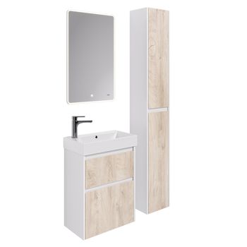 Тумба SLIM, 55 см, подвесная/напольная, 2 ящика, белый глянец / дуб кантри — фото 10, Тумбы под раковину