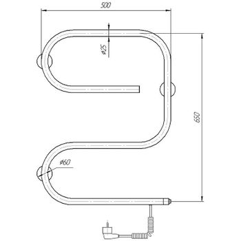 Электрический полотенцесушитель Domoterm E-образный DMT 105-25 50x65 EK R Хром — фото 2, Электрические полотенцесушители