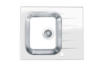 Мойка для кухни VITRO 10 (белая) 600X500 c сифоном клапан-автомат 1058656, — фото 1, Кухонные мойки