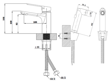 Смеситель для раковины ESKO Singapore Black SB 27H с гигиеническим душем Черный матовый — фото 3, Смесители для раковины