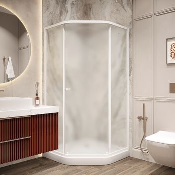 Душевой уголок Parly 90x90 ZEР911FR профиль Белый стекло матовое — фото 1, Душевые уголки трапеция