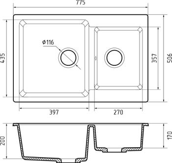 GRANFEST Мойка PRACTIK 780K 2 чаши 780*510мм графит арт.GF- — фото 3, Кухонные мойки