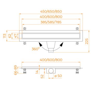 Душевой лоток Drain Leo-31-60 прямой 600 Золото браш Ø 50 мм на ножках, сифон — фото 8, Душевые лотки