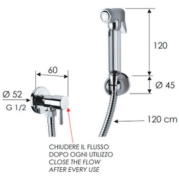 Гигиенический душ с запорным вентилем Remer 332REZ Хром — фото 2, Гигиенические души
