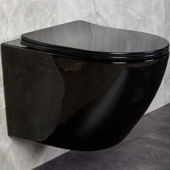 Унитаз CeramaLux 2197B-18 подвесной Черный глянцевый с сиденьем Микролифт — фото 1, Подвесные унитазы