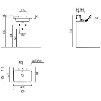 Раковина GSI Nubes 50 9682111 Белая — фото 2, Раковины встраиваемые сверху