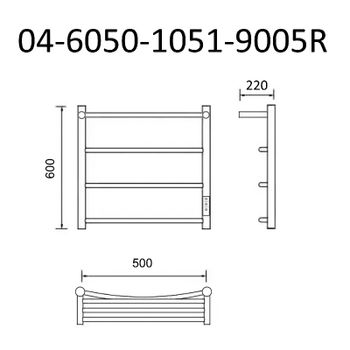 Электрический полотенцесушитель Маргроид Вид 4 600x500 04-6050-1051-9005R правый с полкой Черный мат — фото 4, Электрические полотенцесушители