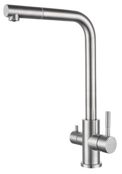 GRANFEST QUARZ Смеситель для кухни Г-обр. с краном питьевой воды D-35мм нержавейка арт. GF- — фото 1, Смесители для кухни