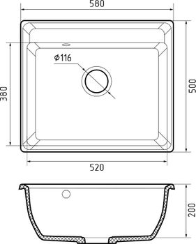 GRANFEST Мойка VERTEX 580 1-чаша 580*500мм иней арт.GF- — фото 3, Кухонные мойки