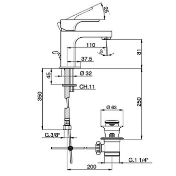 Смеситель для раковины Cisal Cubic CU00051121 Хром — фото 2, Смесители для раковины