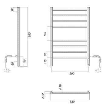 Электрический полотенцесушитель Domoterm Медея DMT Медея П8 500x800 EK R Черный матовый — фото 3, Электрические полотенцесушители