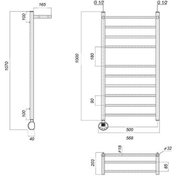 Электрический полотенцесушитель Domoterm Медея с/п П10 500x1000 EL с полкой Золото — фото 2, Электрические полотенцесушители