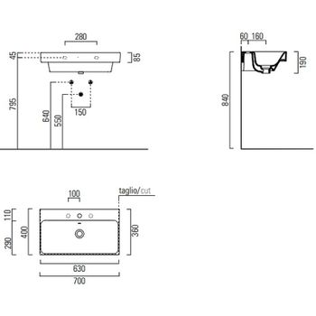 Раковина GSI Nubes 70 9687111 Белая — фото 3, Раковины встраиваемые сверху