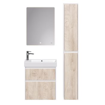 Тумба SLIM, 65 см, подвесная/напольная, 2 ящика, белый глянец / дуб кантри — фото 11, Тумбы под раковину