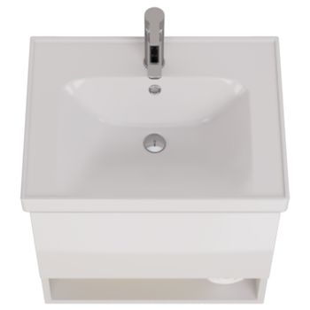 Тумба PERFECTO, 60 см, подвесная, 1 ящик, push-to-open, белый глянец — фото 10, Тумбы под раковину