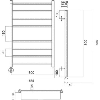 Электрический полотенцесушитель Domoterm Квадро П8 500x800 EL Хром — фото 2, Электрические полотенцесушители