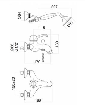 Смеситель для ванны Fiore Jafar 47ZZ5104 Бронза — фото 2, Смеситель для ванны