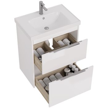 Тумба PRIME, 70 см, подвесная/напольная, 2 ящика, белый глянец — фото 16, Тумбы под раковину