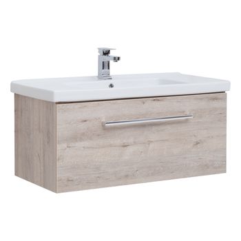 Тумба BIG INN, 80 см, подвесная, 1 ящик + выдвижной внутренний ящик, дуб кантри — фото 9, Тумбы под раковину