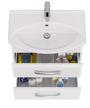 Тумба ALDA, 65 см , подвесная/напольная, 2 ящика. белый глянец, под ум. Лагуна 65 — фото 7, Тумбы под раковину