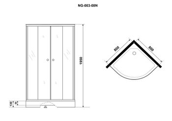 Душевой уголок Niagara Eco NG-003-14 (80х80х195) низкий поддон(13см),стекло матовое,2 места — фото 4, Душевые уголки четверть круга