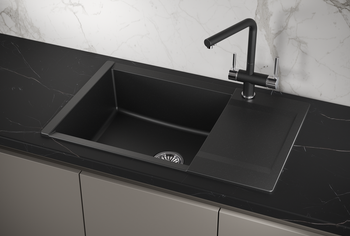 Granula-ES-7807, ШВАРЦ (чёрный металлик), кухонная мойка, кварц, ESTETICA — фото 3, Кухонные мойки