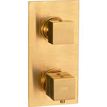Смеситель для душа Remer Qubica Thermo QT92KBBG с термостатом Золото брашированное — фото 1, Смеситель для душа