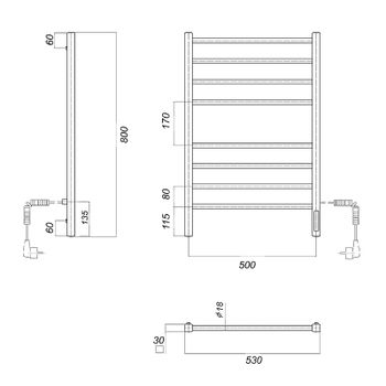 Электрический полотенцесушитель Domoterm Куба DMT Куба П8 500x800 EK R Белый матовый — фото 2, Электрические полотенцесушители