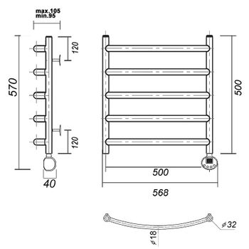 Электрический полотенцесушитель Domoterm Калипсо П5 500x500 ER Золото — фото 2, Электрические полотенцесушители