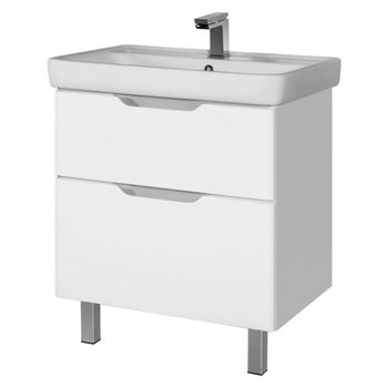 Тумба Q PLUS, 80 см, подвесная/напольная, 2 ящика, с опорами, белый глянец — фото 1, Тумбы под раковину