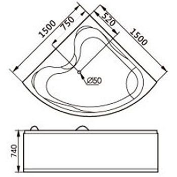 Акриловая ванна Gemy 150х150 G9041 K с гидромассажем — фото 3, Акриловые ванны