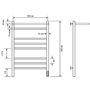 Электрический полотенцесушитель Comfysan Noumi EC-8 80x50 014070 с полкой Черный матовый — фото 2, Электрические полотенцесушители