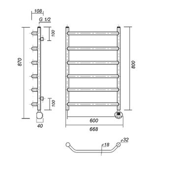 Электрический полотенцесушитель Domoterm Лаура П6 600x800 ER Хром — фото 2, Электрические полотенцесушители