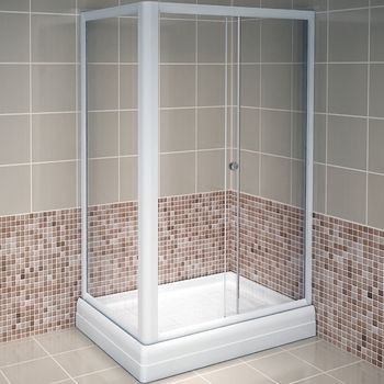 Душевой уголок Radomir Верчелли 121x84 R 1-03-1-2-0-0120 с поддоном профиль Белый стекло прозрачное — фото 1, Прямоугольные душевые уголки