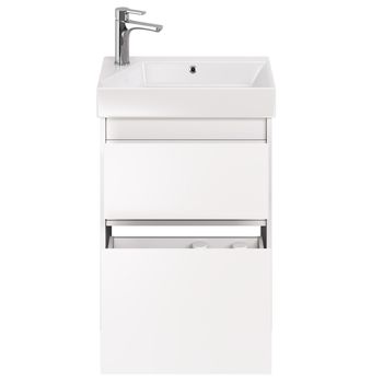 Тумба SLIM, 55 см, подвесная/напольная, 2 ящика, белый глянец — фото 9, Тумбы под раковину