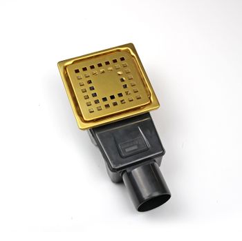 Душевой лоток Drain Leo-01-10 квадрат 100*100 Золото браш Ø 50 мм — фото 4, Душевые лотки