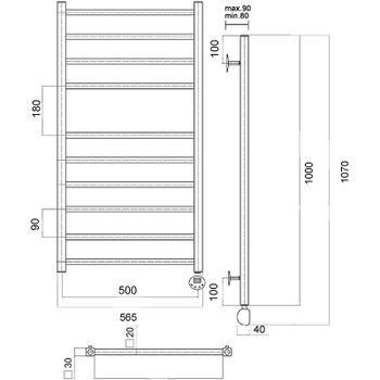 Электрический полотенцесушитель Domoterm Квадро П10 500x1000 ER Хром — фото 2, Электрические полотенцесушители