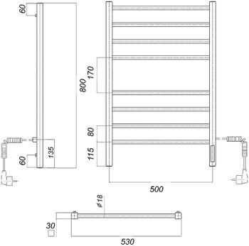 Электрический полотенцесушитель Domoterm Куба П8 500x800 EK R Хром — фото 2, Электрические полотенцесушители