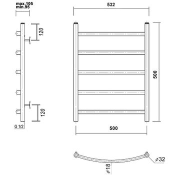 Водяной полотенцесушитель Domoterm Калипсо П5 500x500 Золото — фото 2, Водяные полотенцесушители