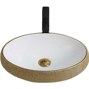 Раковина-чаша CeramaLux 49 433J Бело-золотая — фото 1, Раковины накладные