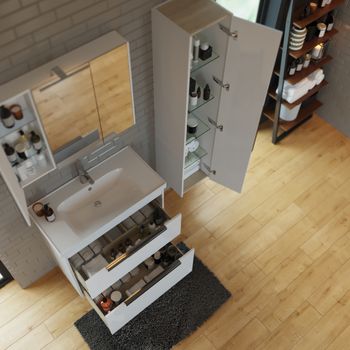 Тумба PRIME, 90 см, подвесная/напольная, 2 ящика, белый глянец — фото 15, Тумбы под раковину