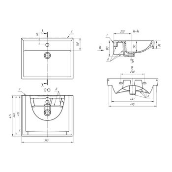 Q, 55 см, мебельный умывальник, керамический — фото 5, Мини-раковины