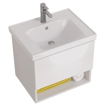 Тумба PERFECTO, 60 см, подвесная, 1 ящик, push-to-open, белый глянец — фото 5, Тумбы под раковину